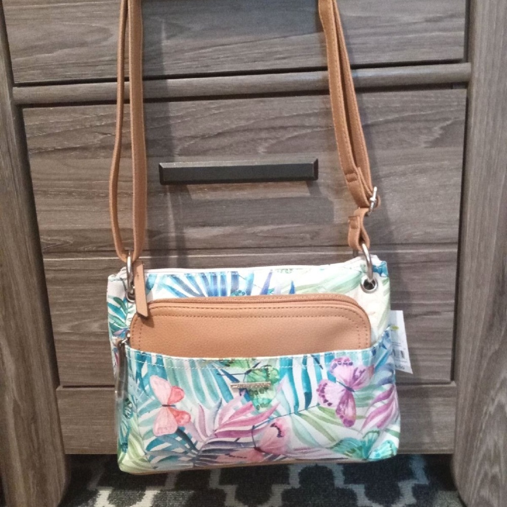 Floral Tan Crossbody Bag with Butterfly design New
